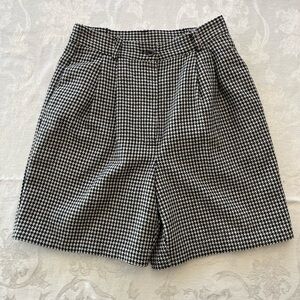 Vintage Houndstooth Wool Blend Shorts High Waisted